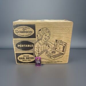 Vtg Dominion Deluxe portable hair dryer luggage style model 1805 works ECU 1950'